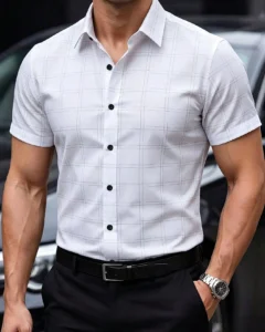 Camisa formal de manga corta con color de contraste minimalista