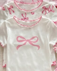 Pijama para niñas jóvenes con lazo lindo, corazón y estampado