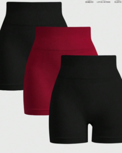 Pantalón corto deportivo sin costuras de cintura alta y unicolor con estiramiento