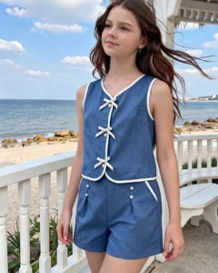 Top sin mangas y shorts de estilo dulce y versátil