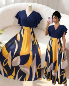 Vestido largo de corte ajustado y acampanado con diseño de manga de vuelo