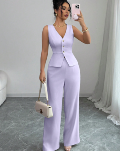 Conjunto de pantalones y chaleco estilo blazer sin mangas