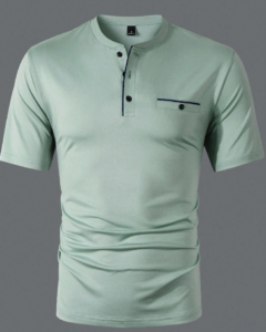 Camiseta verde de negocios con mangas cortas, bloqueo de color y bolsillo