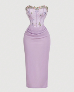 Vestido midi sin mangas con bordado floral y patchwork elegante