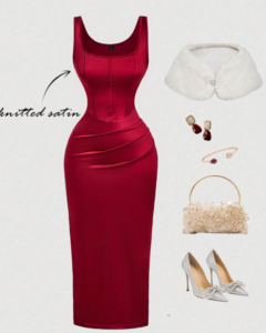 Vestido midi con corsé de satén ajustado