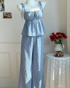 Conjunto de 2 piezas de camiseta de tirantes y pantalones con estampado de lunares