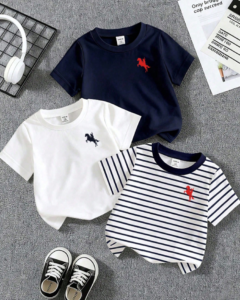 Camisetas de cuello redondo con estampado de caballero para niños