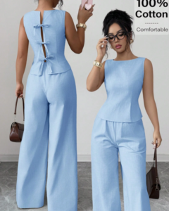 Conjunto de camiseta de tirantes con nudo y pantalones casuales minimalistas