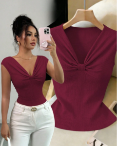 Camiseta de verano para mujer con diseño jacquard de textura ondulada