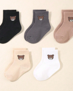 5 pares de calcetines con estampado aleatorio de oso de bebé, calcetines de tobillo