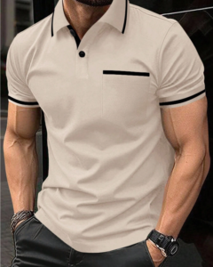 Camisa polo de botones con ribete de contraste para hombre