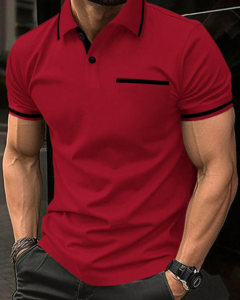 Camisa polo de botones con ribete de contraste para hombre