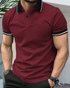 Camisa polo de manga corta a rayas casual/trabajo para hombre