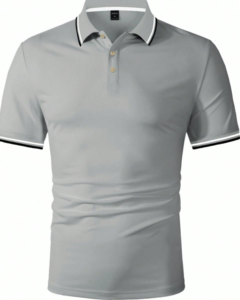 Camisa polo casual de manga corta con rayas de contraste & botones