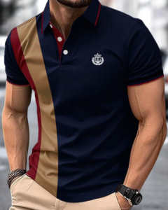 Camisa polo formal de manga corta con bloques de color
