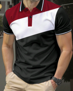 Camisa polo de manga corta casual y de moda con bloques de color
