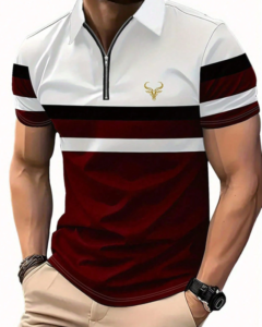 Camisa polo de hombre con cremallera de contraste, manga corta