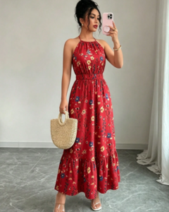 Vestido casual con estampado para mujer, cintura elástica