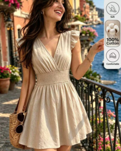 Vestido casual de mujer de unicolor cómodo con ribete de volantes