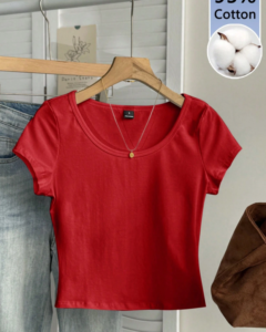 Camiseta ajustada de cuello de pico minimalista casual de 95% algodón