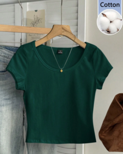 Camiseta ajustada de cuello de pico minimalista casual de 95% algodón