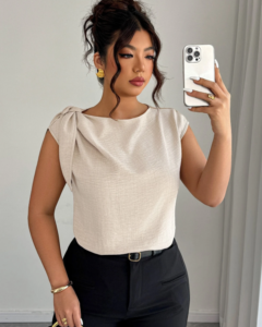 Blusa con estampado floral de unicolor y hombros con lazo