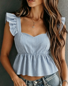 Top casual de mujer con mangas cortas tipo gorra