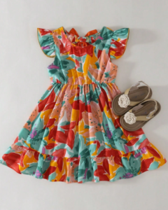 Vestido para niña joven estilo vacacional con estampado floral