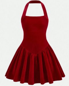 Vestido de niña con cuello de halter y cintura de terciopelo