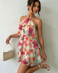 Vestido mini de vacaciones para mujer con tirantes finos, estampado floral
