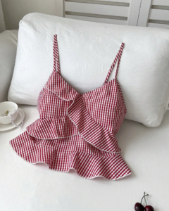 Top de verano casual de mujer con tirantes con volantes a rayas