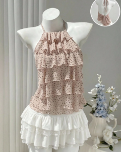 Top de cuello halter rosa empolvado para mujer, para citas, brunch