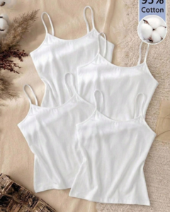 Top sin mangas cortas ajustadas de color blanco sólido, 95% algodón