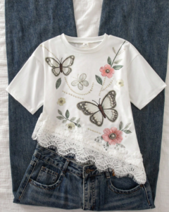 Camiseta blanca vintage, holgada, casual, minimalista, fruncida, ajustada