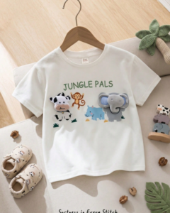 Camiseta de cuello redondo de manga corta de punto suave con estampado de animales