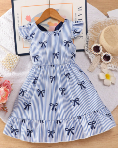 Vestido casual y elegante para niñas con estampado de rayas y moños