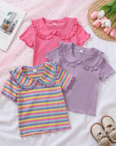 Camisetas de manga corta con cuello fruncido