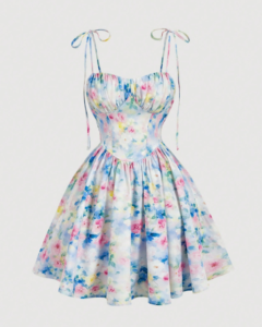 Vestido mini elegante de mujer sin mangas con estampado floral