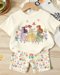 Camiseta con estampado de princesa y shorts adorables con estampado