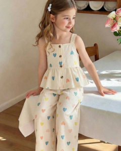 Top de tirantes con estampado de corazón & pantalones de pierna ancha
