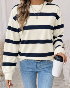 Sudadera de manga larga casual de uso diario con bloques de color a rayas