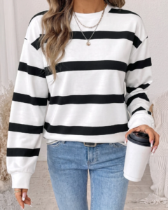 Sudadera de manga larga casual de uso diario con bloques de color a rayas