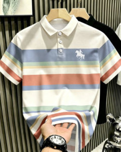 Camisa Polo Estilo Clásico Retro Americano con Estampado de Logo de Pony