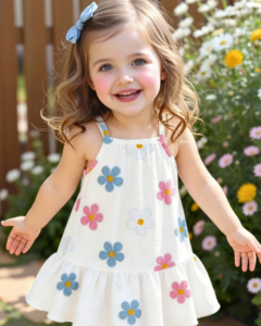 Vestido casual de niña pequeña con estampado floral y tropical de punto