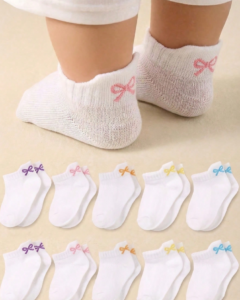 Calcetines de tobillo suaves y transpirables para bebé con lazo jacquard
