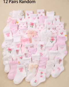 12 pares de calcetines de media caña con lazo, flores y conejo en jacquard