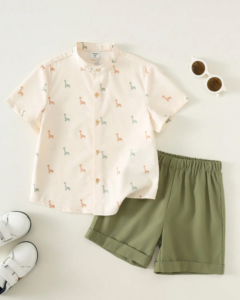 Top de manga corta de unicolor con cuello alto y pantalones cortos casuales