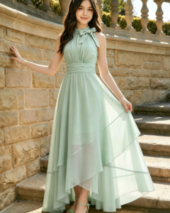 Vestido de fiesta elegante de unicolor con lazo decorativo