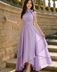 Vestido de fiesta elegante de unicolor con lazo decorativo